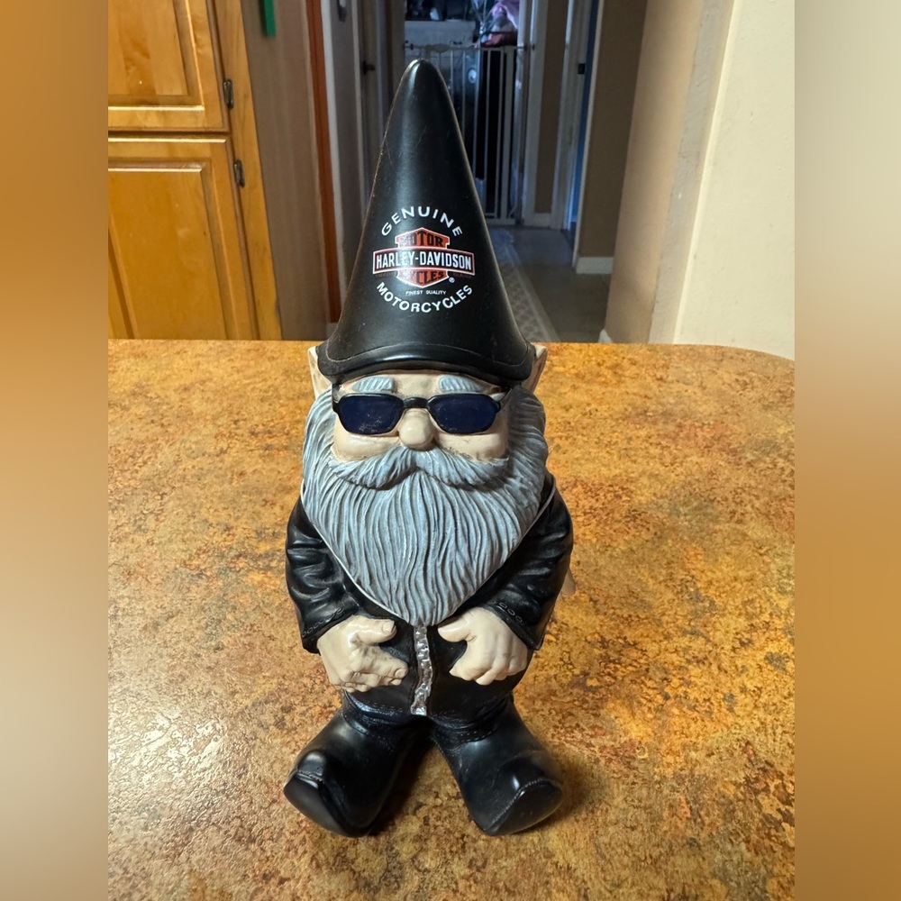 Harley-Davidson garden Gnome with Black Jacket and Blue Sunglasses